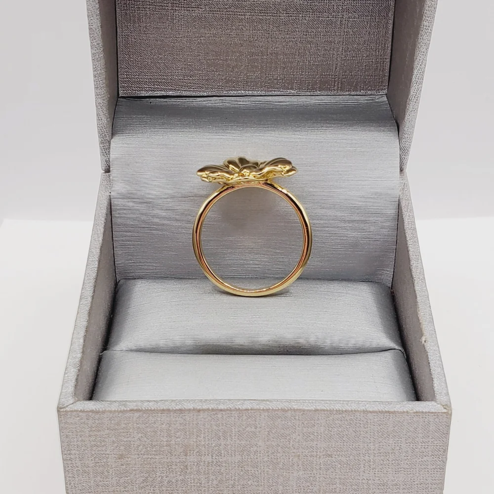 Yellow Gold Plated 3d Sculpted Floral Flower Statement Ring